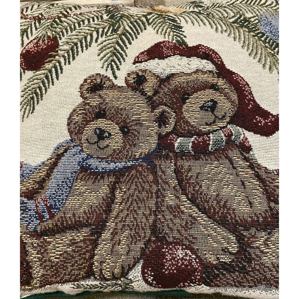 Hallmark Teddy Bears Riverdale Square Christmas Holiday Tapestry Pillow Vintage